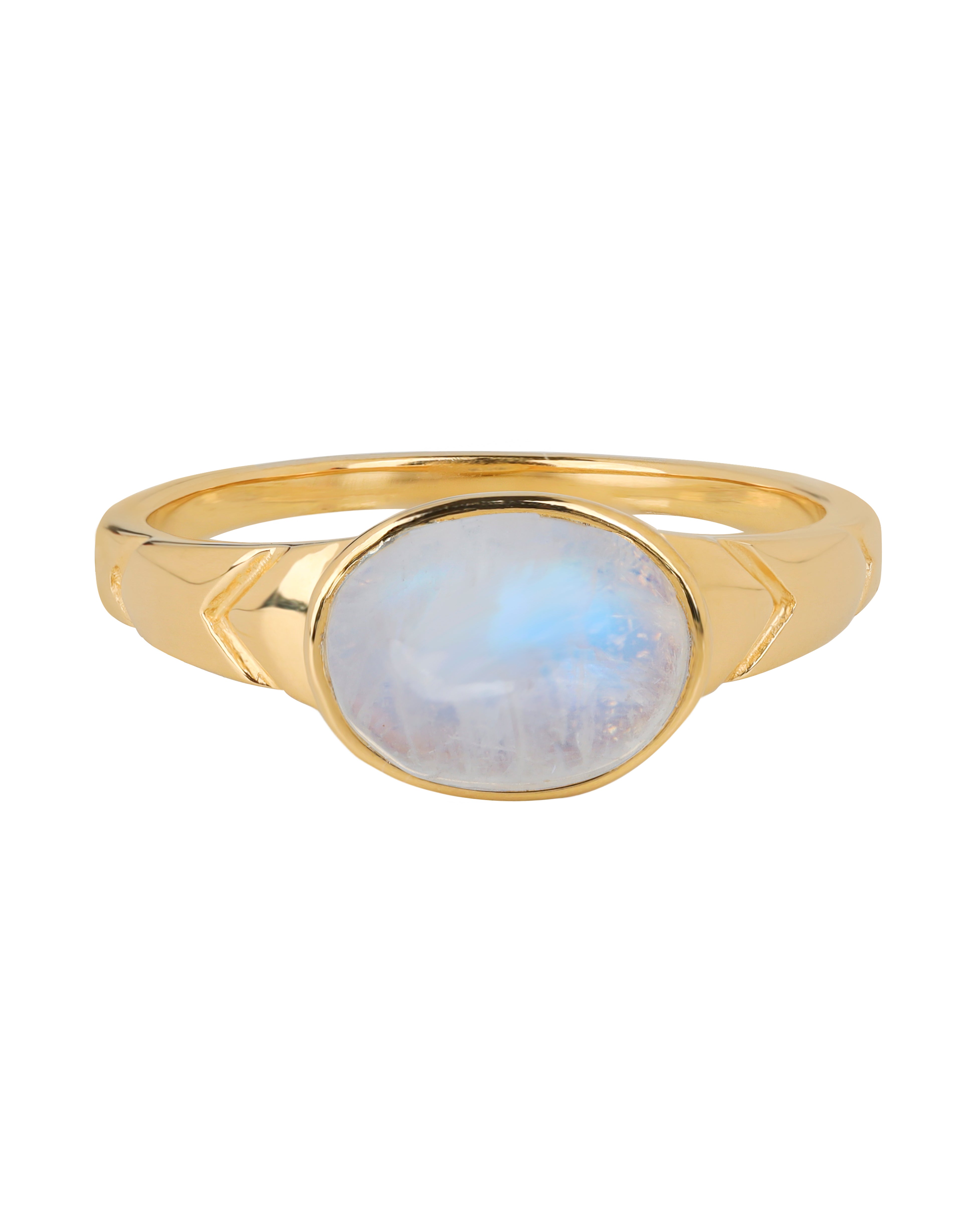 Rainbow Moonstone Solitaire Ring Solid 14K Gold Over 925 Sterling Silv