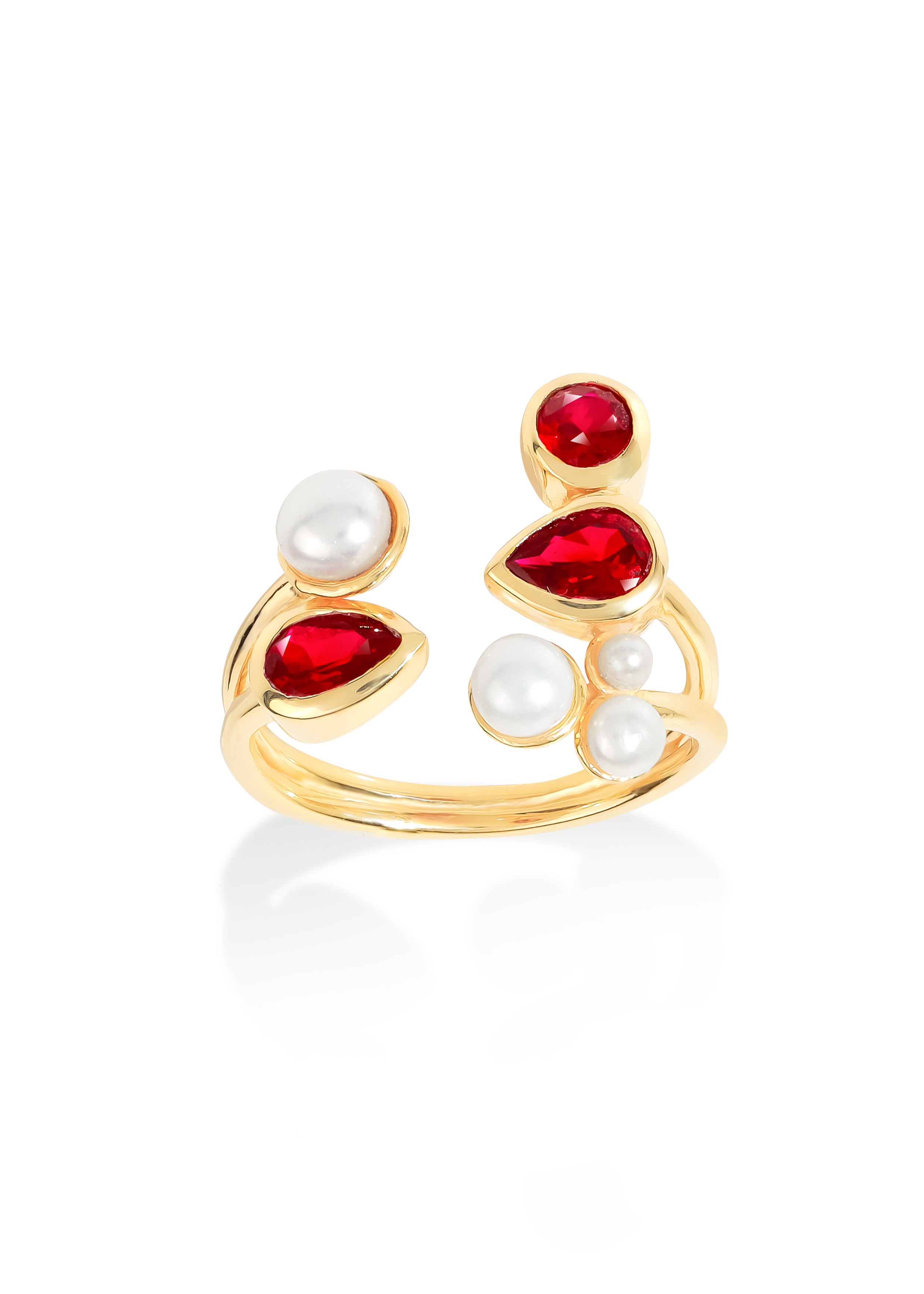 Lab Created Ruby Pearl Gold Plated Over 925 Silver Open Band Rings