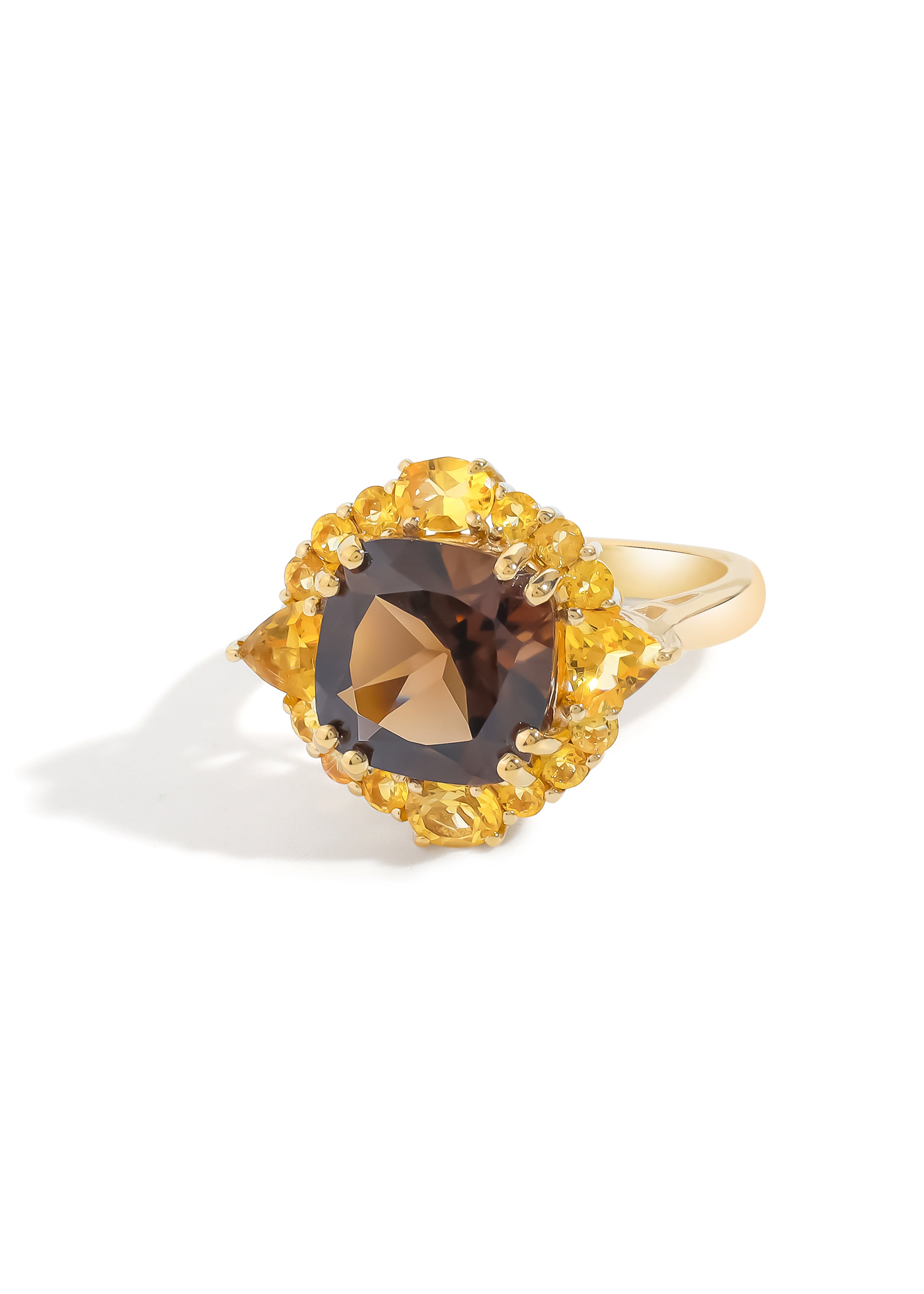 14K Gold Plated 925 Sterling Silver Smoky Quartz & Citrine Floral Clus