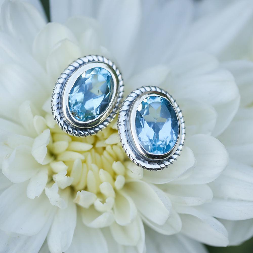 Sky Blue Topaz Solid 925 Sterling Silver Rope Design Stud Earrings - YoTreasure