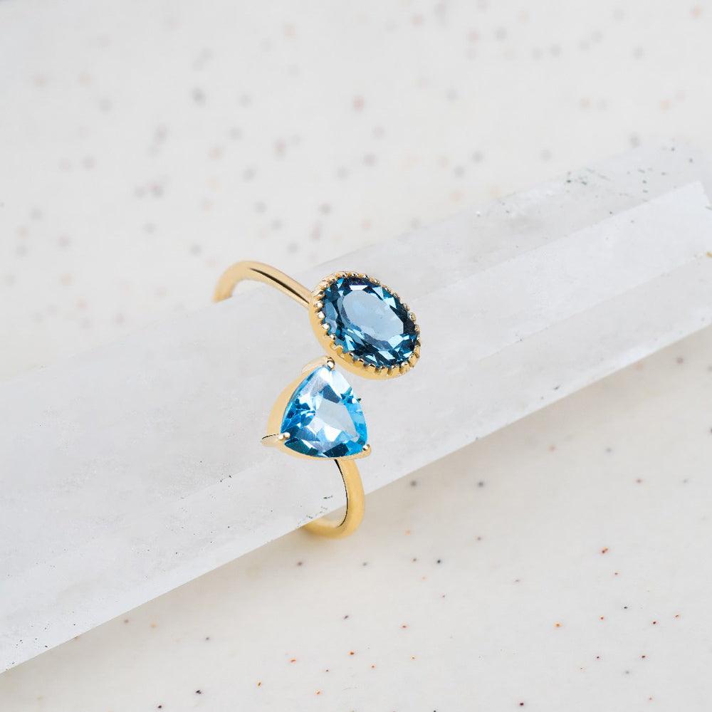 London Blue Topaz Swiss Blue Topaz 14K Yellow Gold Adjustable Ring Jewelry - YoTreasure