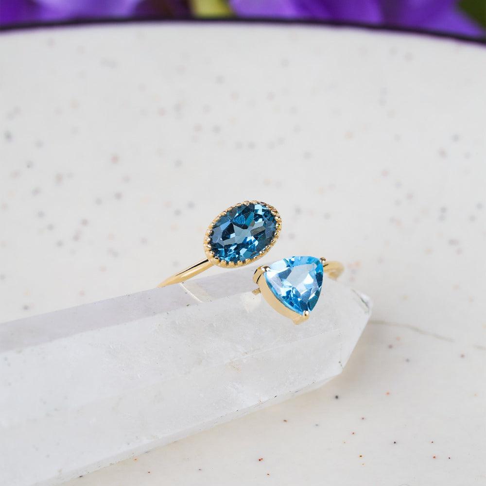London Blue Topaz Swiss Blue Topaz 14K Yellow Gold Adjustable Ring Jewelry - YoTreasure
