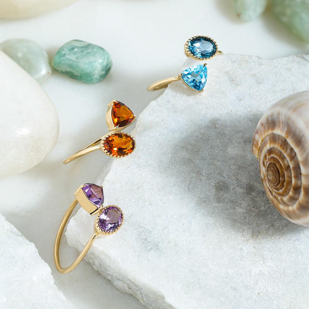 London Blue Topaz Swiss Blue Topaz 14K Yellow Gold Adjustable Ring Jewelry - YoTreasure