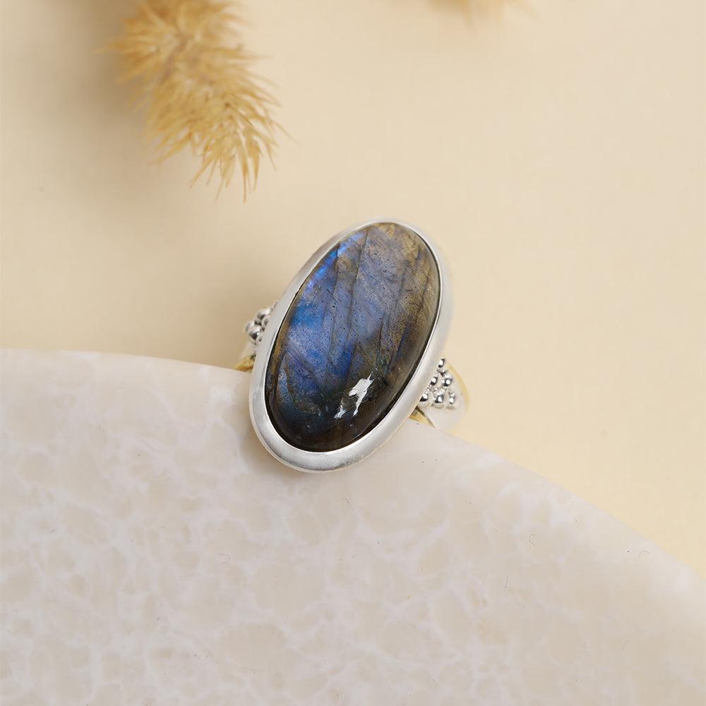 Labradorite Solid 925 Sterling Silver Brass Ring Jewelry - YoTreasure