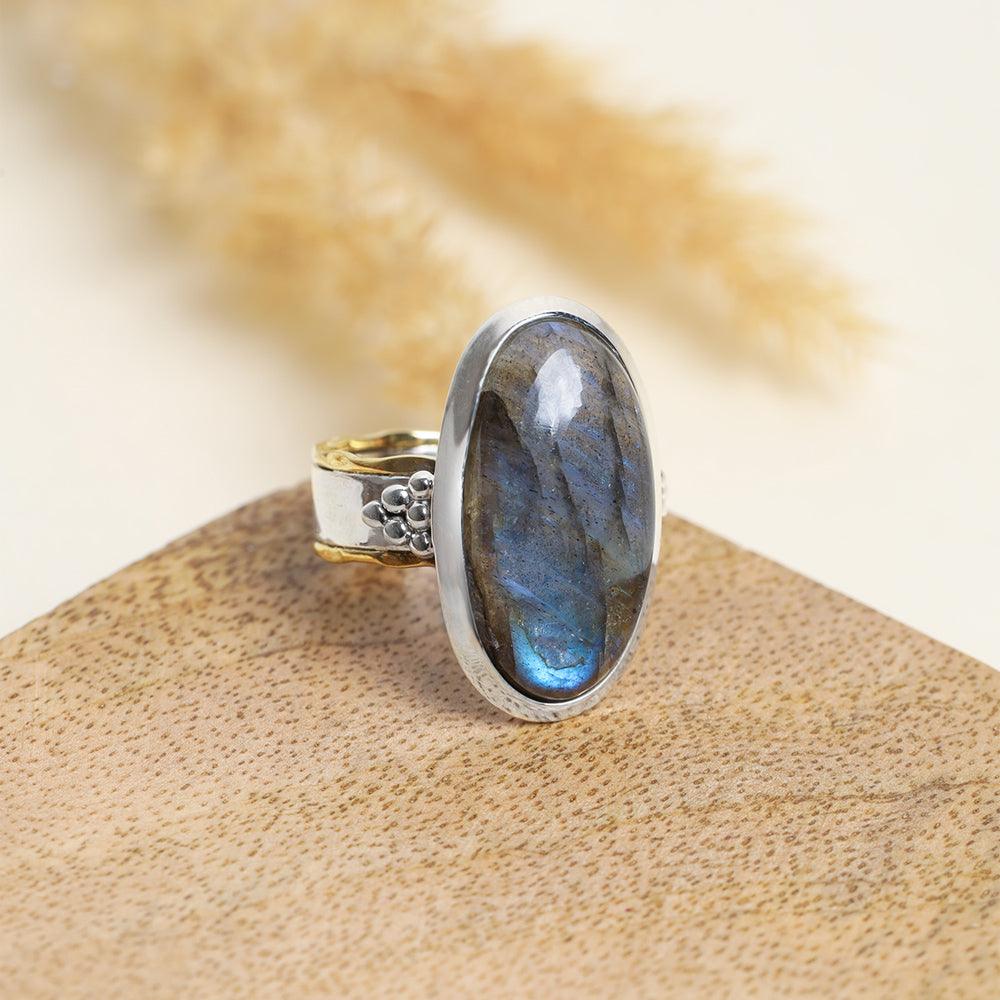 Labradorite Solid 925 Sterling Silver Brass Ring Jewelry - YoTreasure