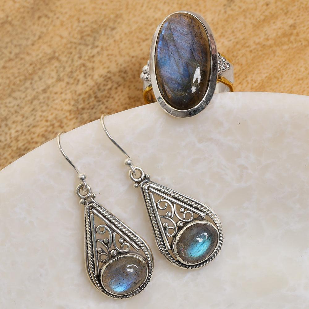 Labradorite Solid 925 Sterling Silver Brass Ring Jewelry - YoTreasure