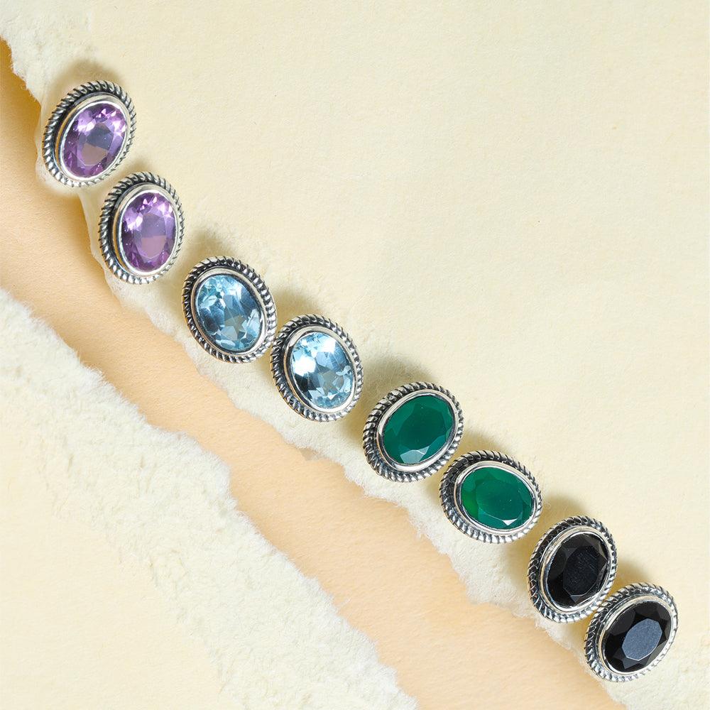 Green Onyx Solid 925 Sterling Silver Rope Design Stud Earrings - YoTreasure