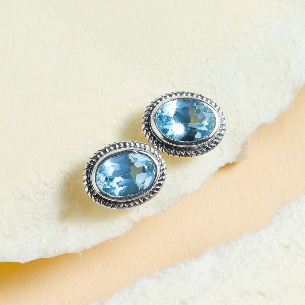 Sky Blue Topaz Solid 925 Sterling Silver Rope Design Stud Earrings - YoTreasure