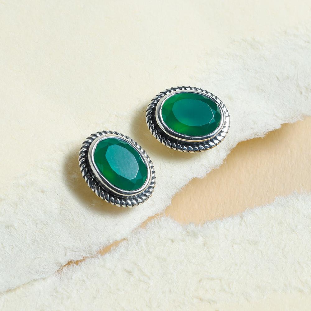 Green Onyx Solid 925 Sterling Silver Rope Design Stud Earrings - YoTreasure