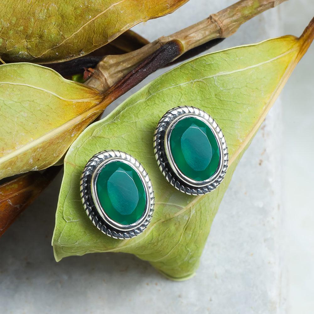Green Onyx Solid 925 Sterling Silver Rope Design Stud Earrings - YoTreasure