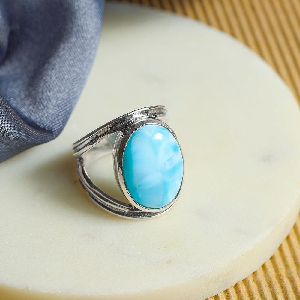 YoTreasure 13x18 MM Larimar 925 Sterling Silver Split Shank Statement Ring - YoTreasure