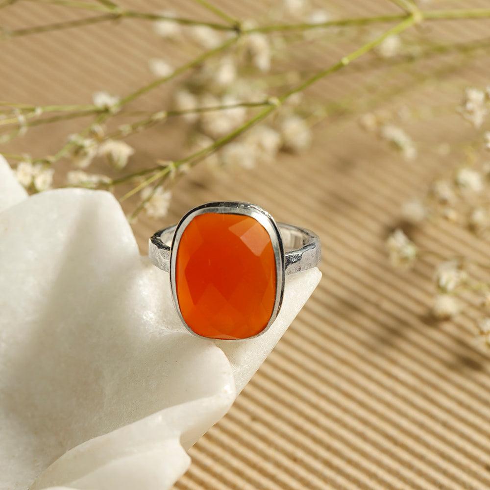 YoTreasure 11x15 MM Chekerboard Cut Carnelian Solitaire Ring in 925 Sterling Silver - YoTreasure