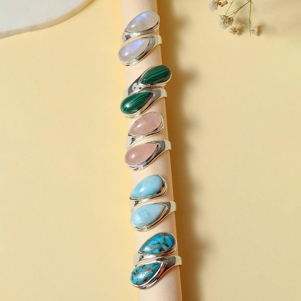 YoTreasure 8x16 MM Larimar Bypass Ring 925 Sterling Silver Jewelry - YoTreasure