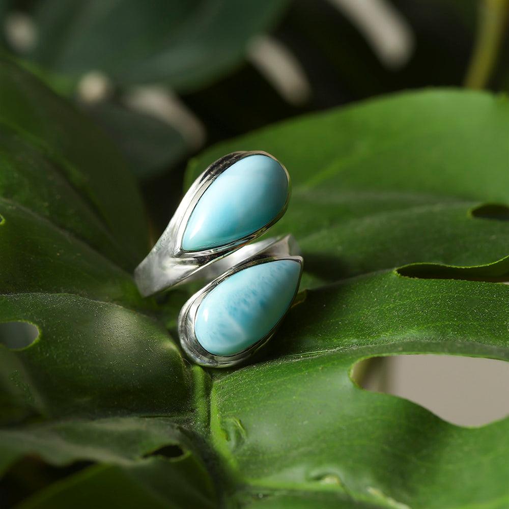 YoTreasure 8x16 MM Larimar Bypass Ring 925 Sterling Silver Jewelry - YoTreasure