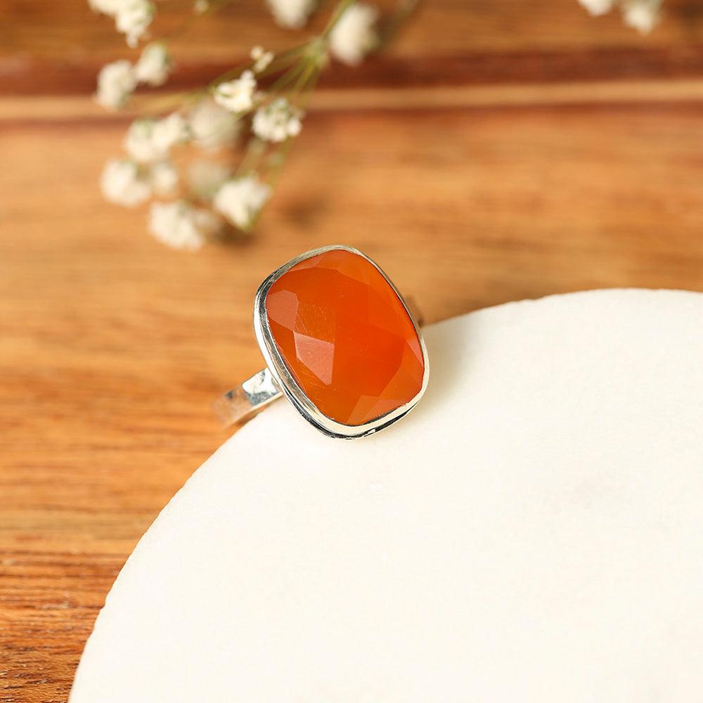 YoTreasure 11x15 MM Chekerboard Cut Carnelian Solitaire Ring in 925 Sterling Silver - YoTreasure