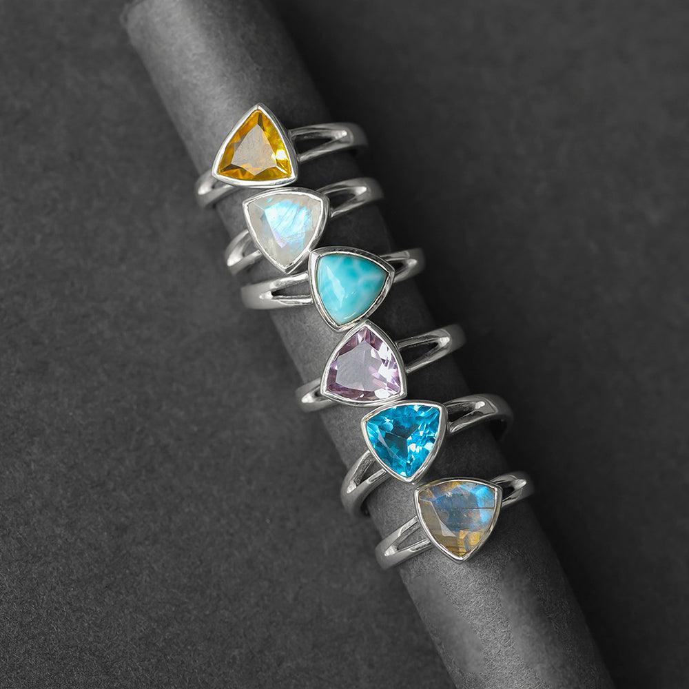 YoTreasure 8 MM Natural Trillion Shape Larimar 925 Sterling Silver Cocktail Ring - YoTreasure