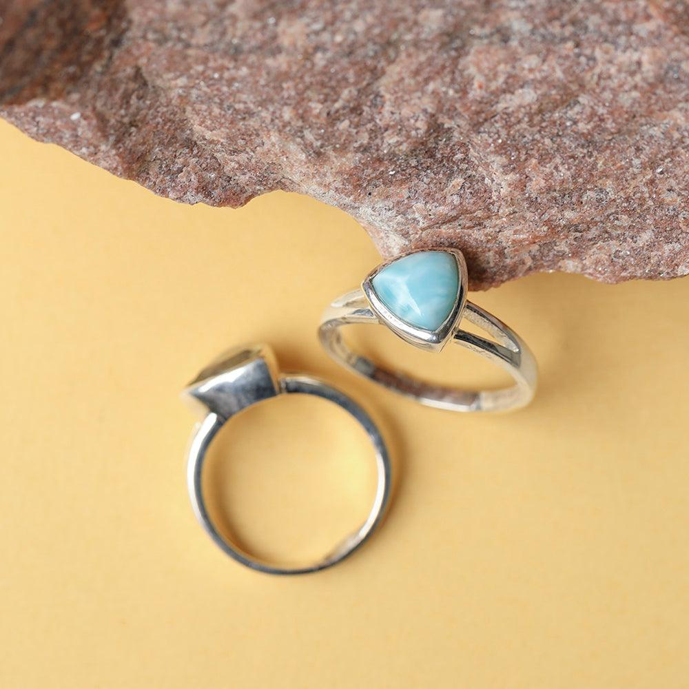 YoTreasure 8 MM Natural Trillion Shape Larimar 925 Sterling Silver Cocktail Ring - YoTreasure