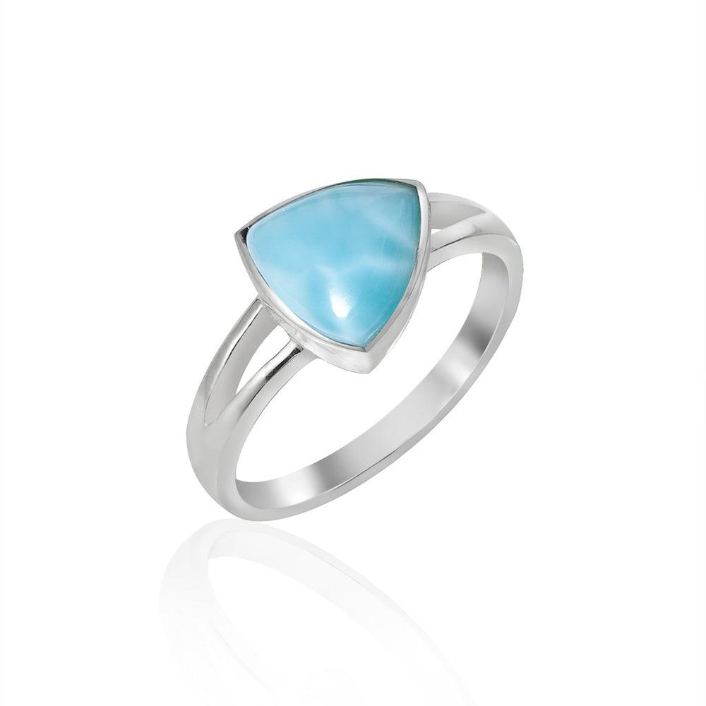 YoTreasure 8 MM Natural Trillion Shape Larimar 925 Sterling Silver Cocktail Ring - YoTreasure