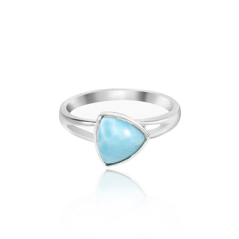 YoTreasure 8 MM Natural Trillion Shape Larimar 925 Sterling Silver Cocktail Ring - YoTreasure