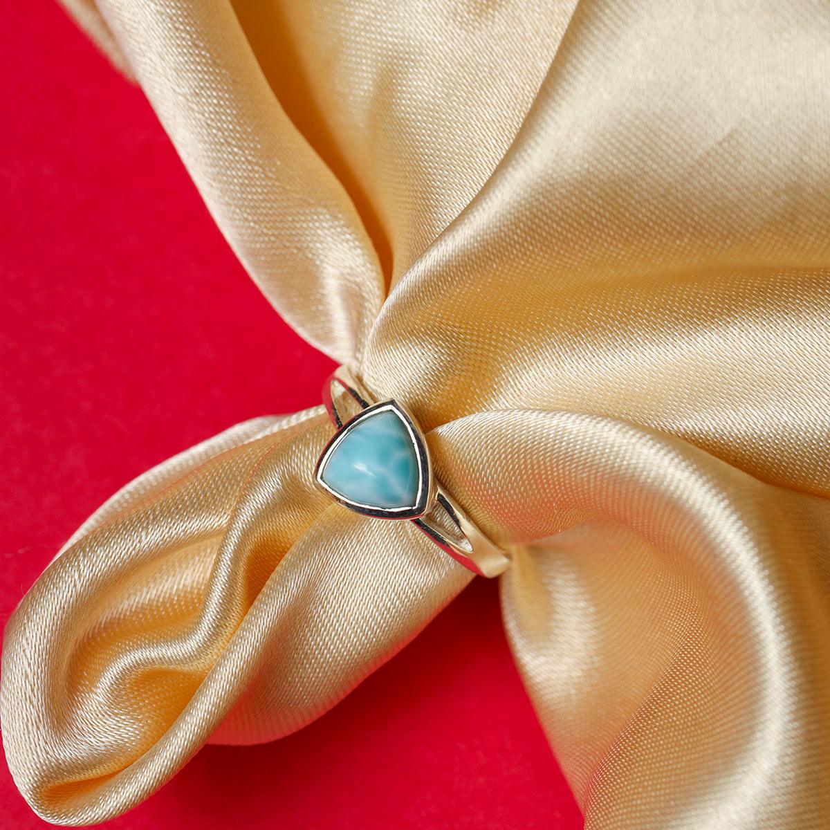 YoTreasure 8 MM Natural Trillion Shape Larimar 925 Sterling Silver Cocktail Ring - YoTreasure
