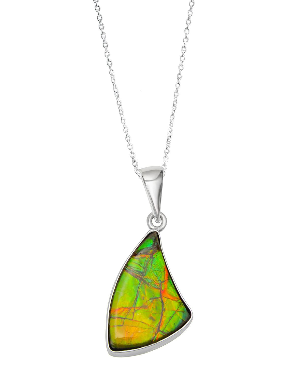9.15 Ct. Ammolite .925 Sterling Silver Necklace Pendant Jewelry - YoTreasure