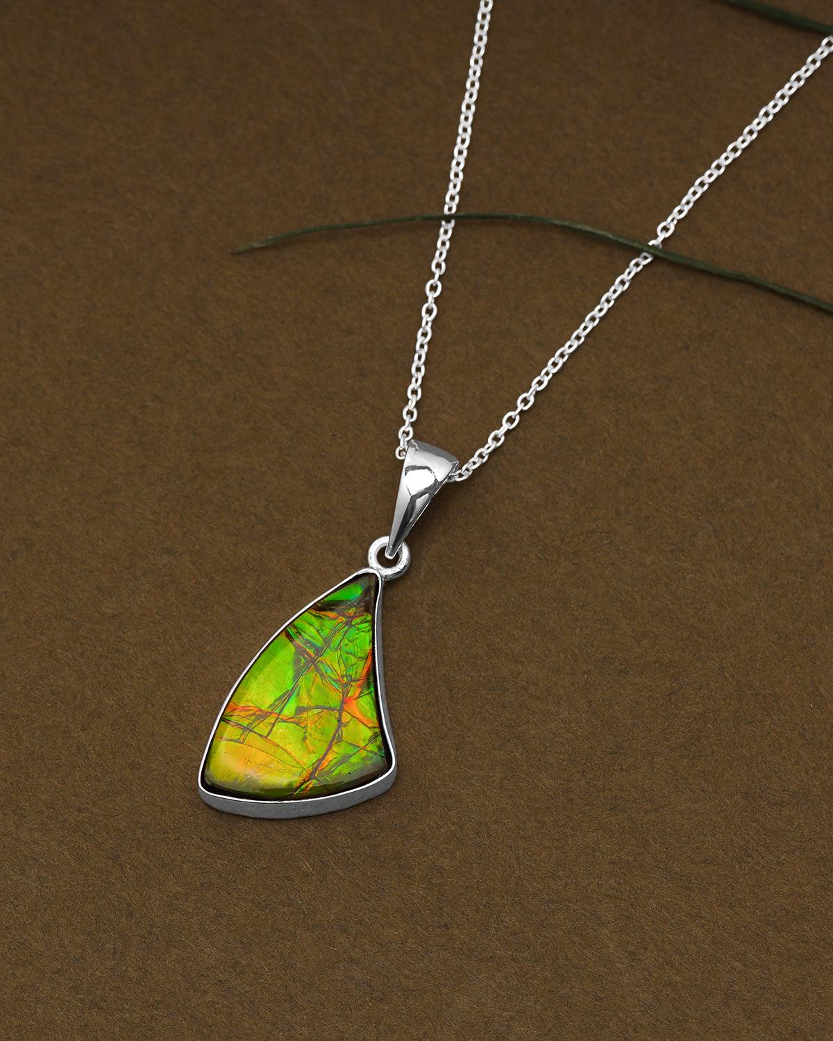 9.15 Ct. Ammolite .925 Sterling Silver Necklace Pendant Jewelry - YoTreasure