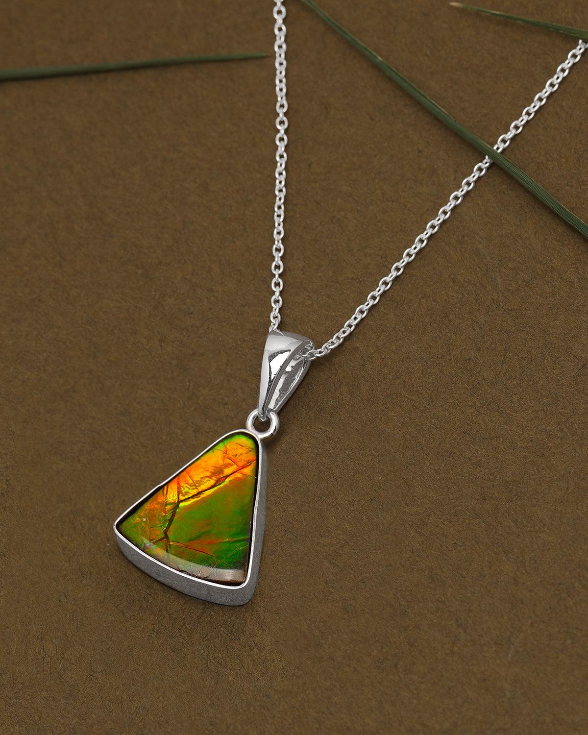 5 Ct. Ammolite .925 Sterling Silver Necklace Pendant Jewelry - YoTreasure