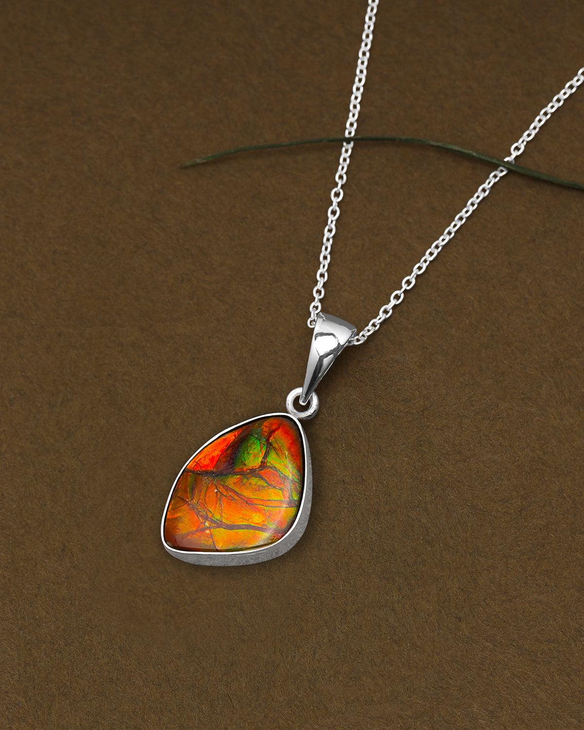 7 Ct. Ammolite Solid 925 Sterling Silver Necklace Pendant Jewelry - YoTreasure