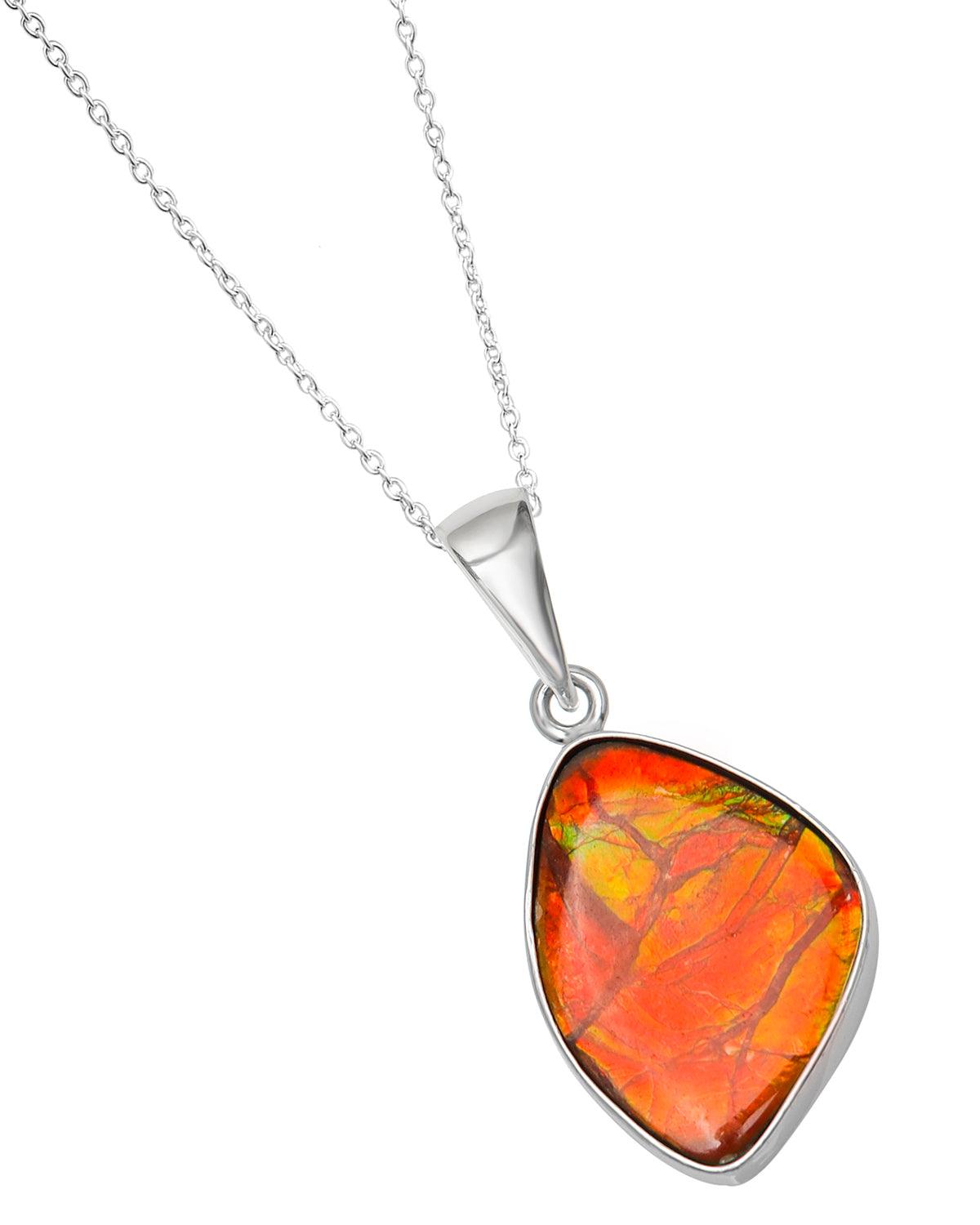 7 Ct. Ammolite Solid 925 Sterling Silver Necklace Pendant Jewelry - YoTreasure