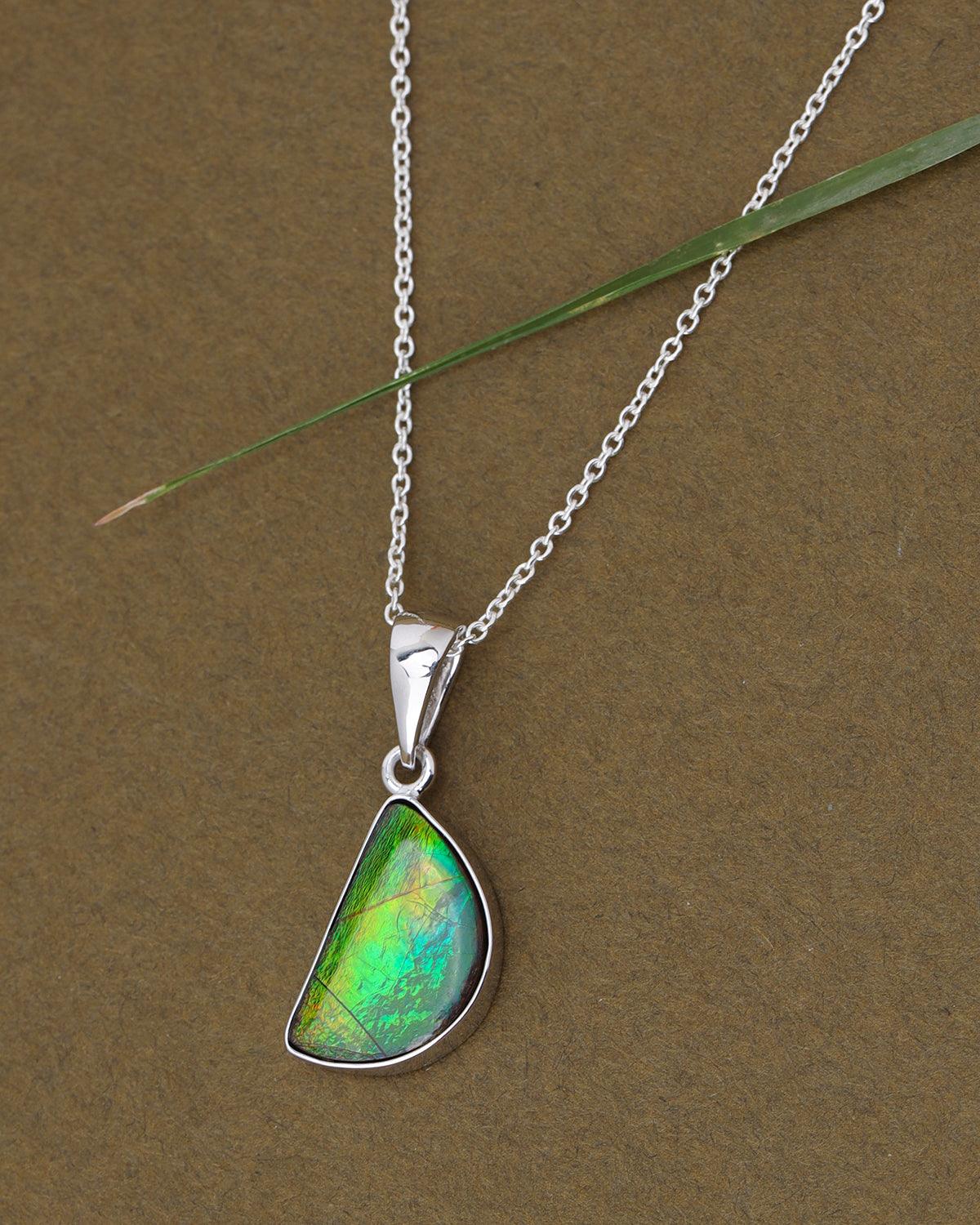 5.50 Ct. Ammolite 925 Sterling Silver Necklace Pendant Jewelry - YoTreasure