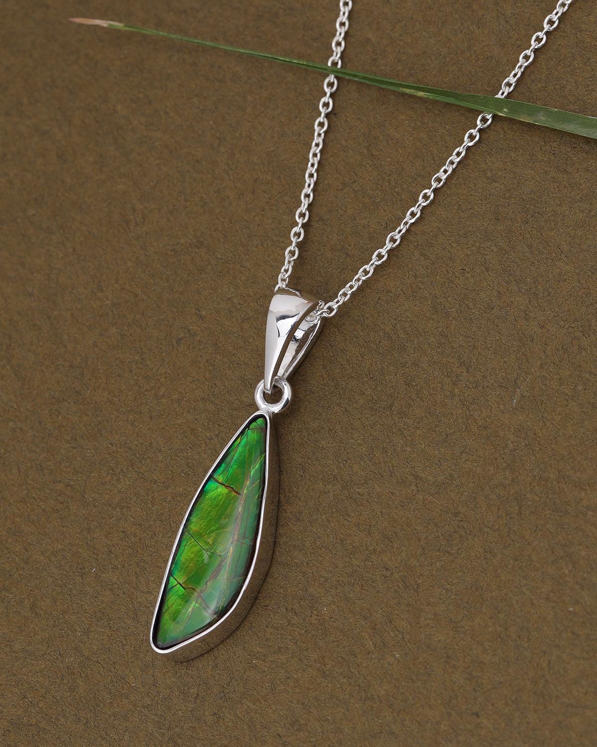 13.50 Ct. Ammolite 925 Sterling Silver Necklace Pendant Jewelry - YoTreasure