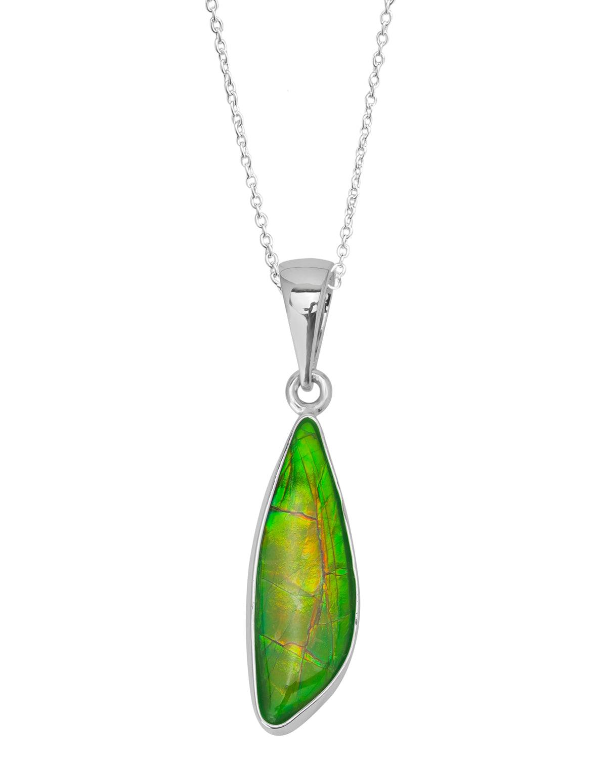 13.50 Ct. Ammolite 925 Sterling Silver Necklace Pendant Jewelry - YoTreasure