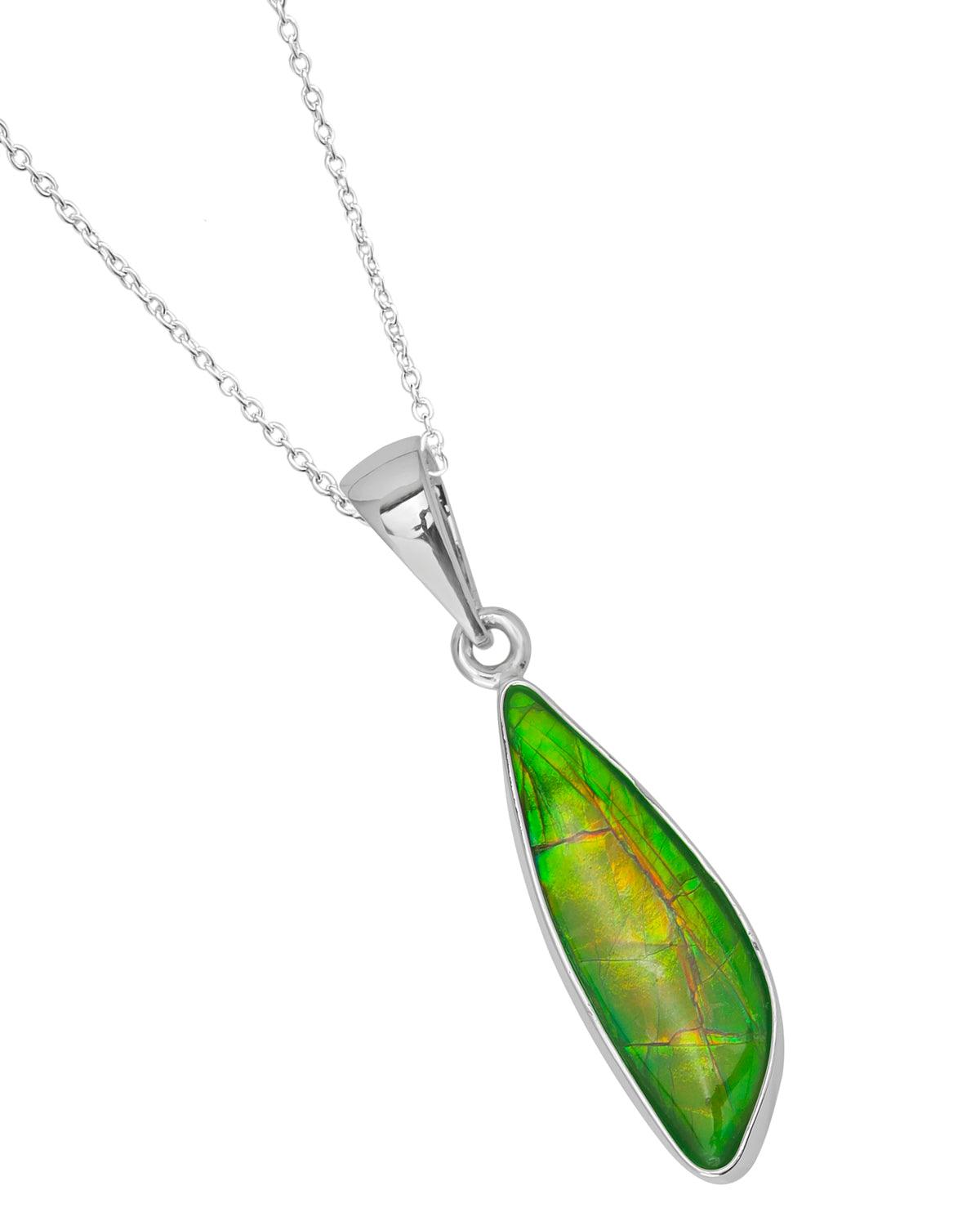 13.50 Ct. Ammolite 925 Sterling Silver Necklace Pendant Jewelry - YoTreasure