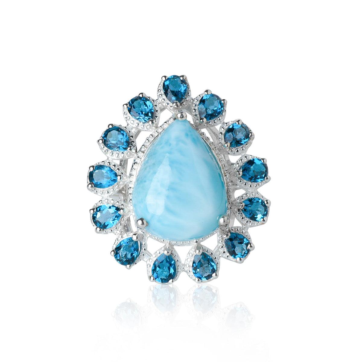 Larimar & London Blue Topaz Solid 925 Sterling Silver Cocktail Ring - YoTreasure