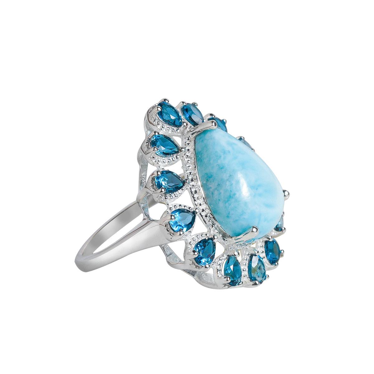 Larimar & London Blue Topaz Solid 925 Sterling Silver Cocktail Ring - YoTreasure
