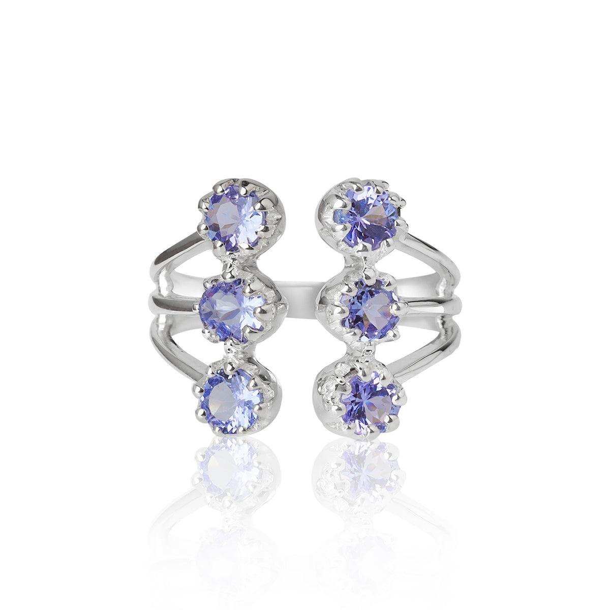 1.50 Ct. Tanzanite Solid 925 Sterling Silver Multi Row Cocktail Ring - YoTreasure