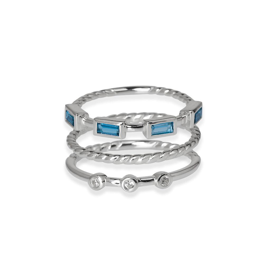 London Blue Topaz Love Ring 925 Sterling Silver Stackable Rings Set - YoTreasure