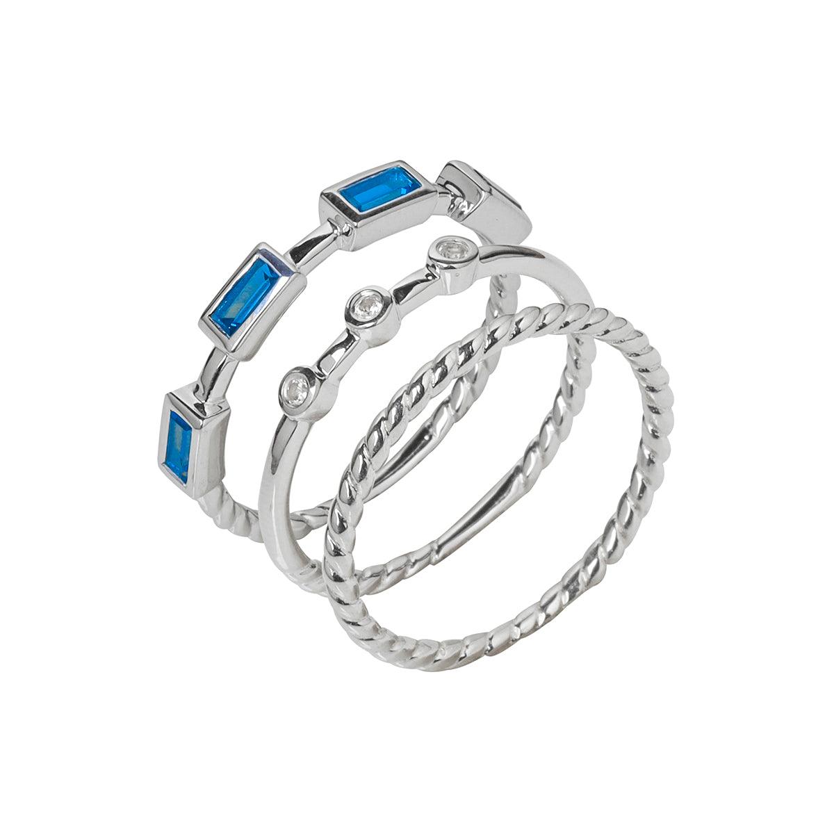 London Blue Topaz Love Ring 925 Sterling Silver Stackable Rings Set - YoTreasure