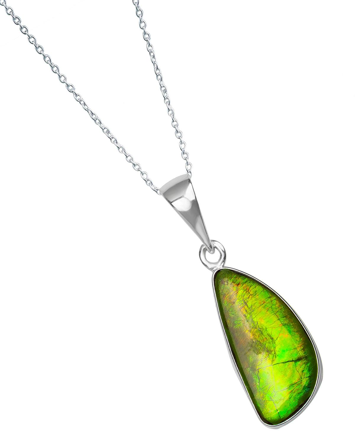 8 Ct. Ammolite 925 Sterling Silver Necklace Pendant Jewelry - YoTreasure
