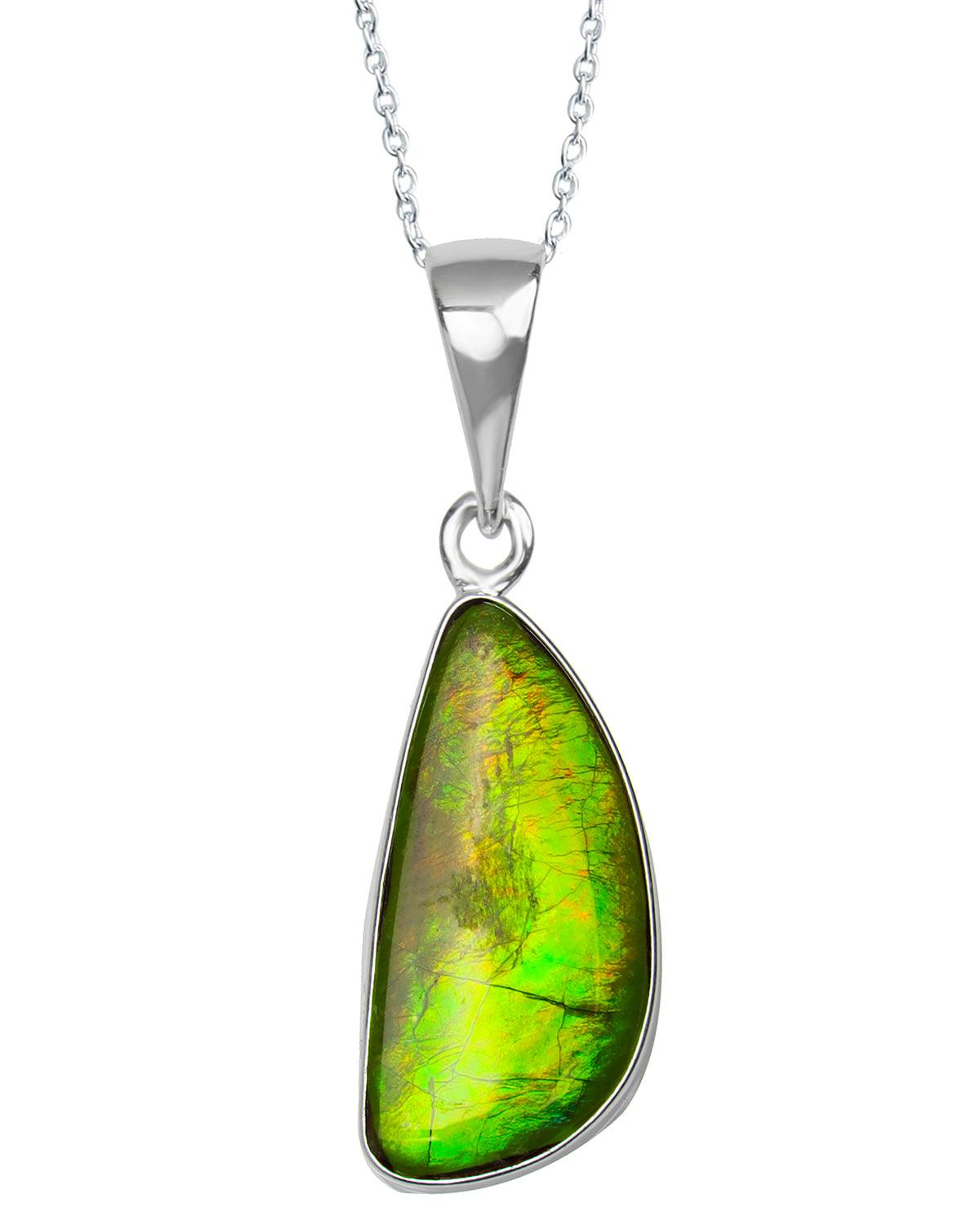 8 Ct. Ammolite 925 Sterling Silver Necklace Pendant Jewelry - YoTreasure