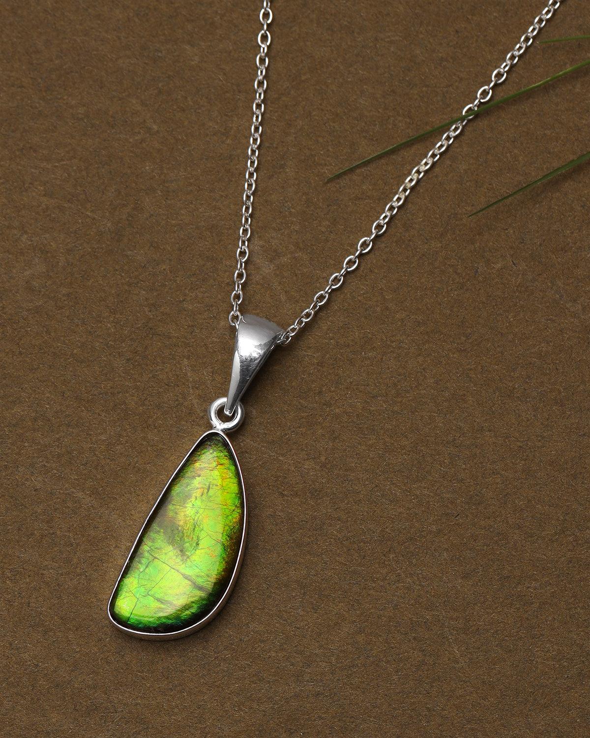 8 Ct. Ammolite 925 Sterling Silver Necklace Pendant Jewelry - YoTreasure