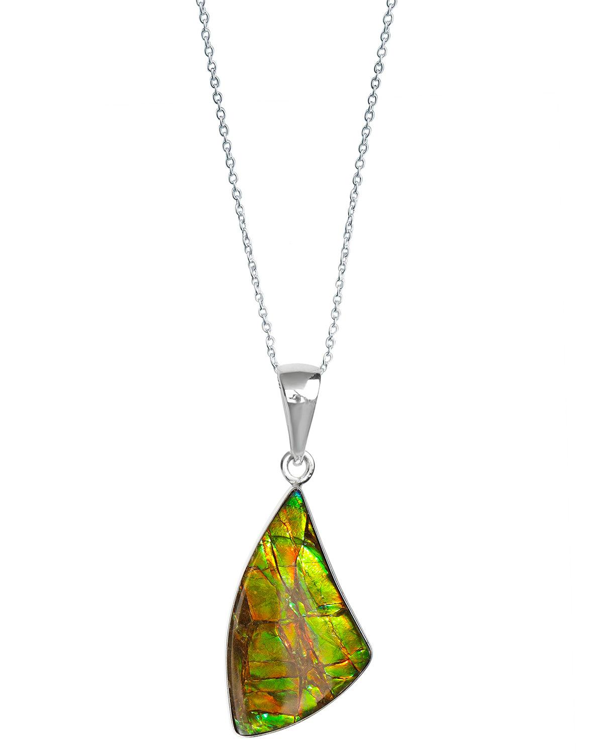 13.90 Ct. Ammolite .925 Sterling Silver Necklace Pendant Jewelry - YoTreasure