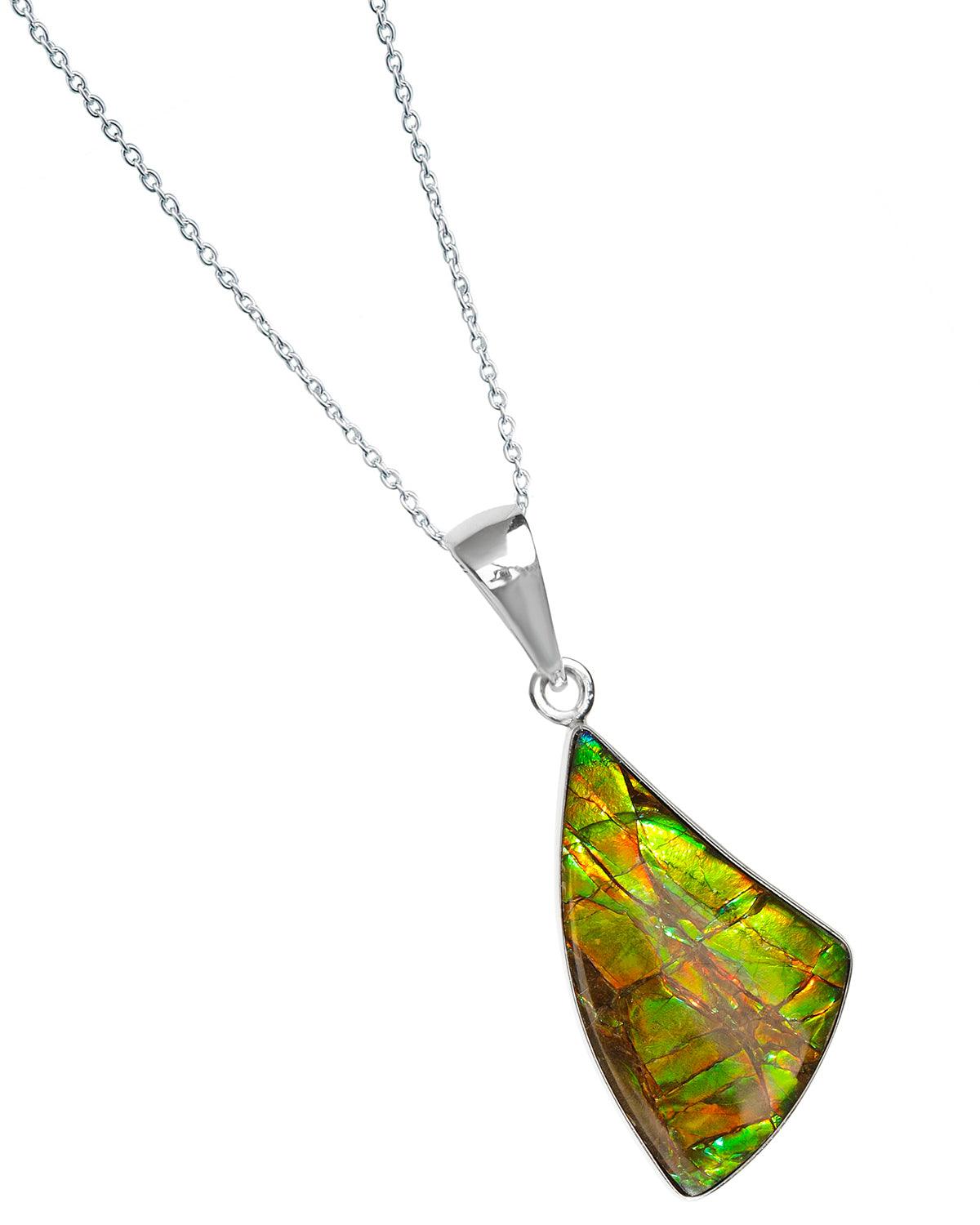 13.90 Ct. Ammolite .925 Sterling Silver Necklace Pendant Jewelry - YoTreasure