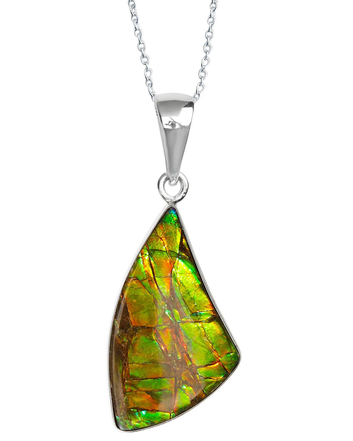 13.90 Ct. Ammolite .925 Sterling Silver Necklace Pendant Jewelry - YoTreasure