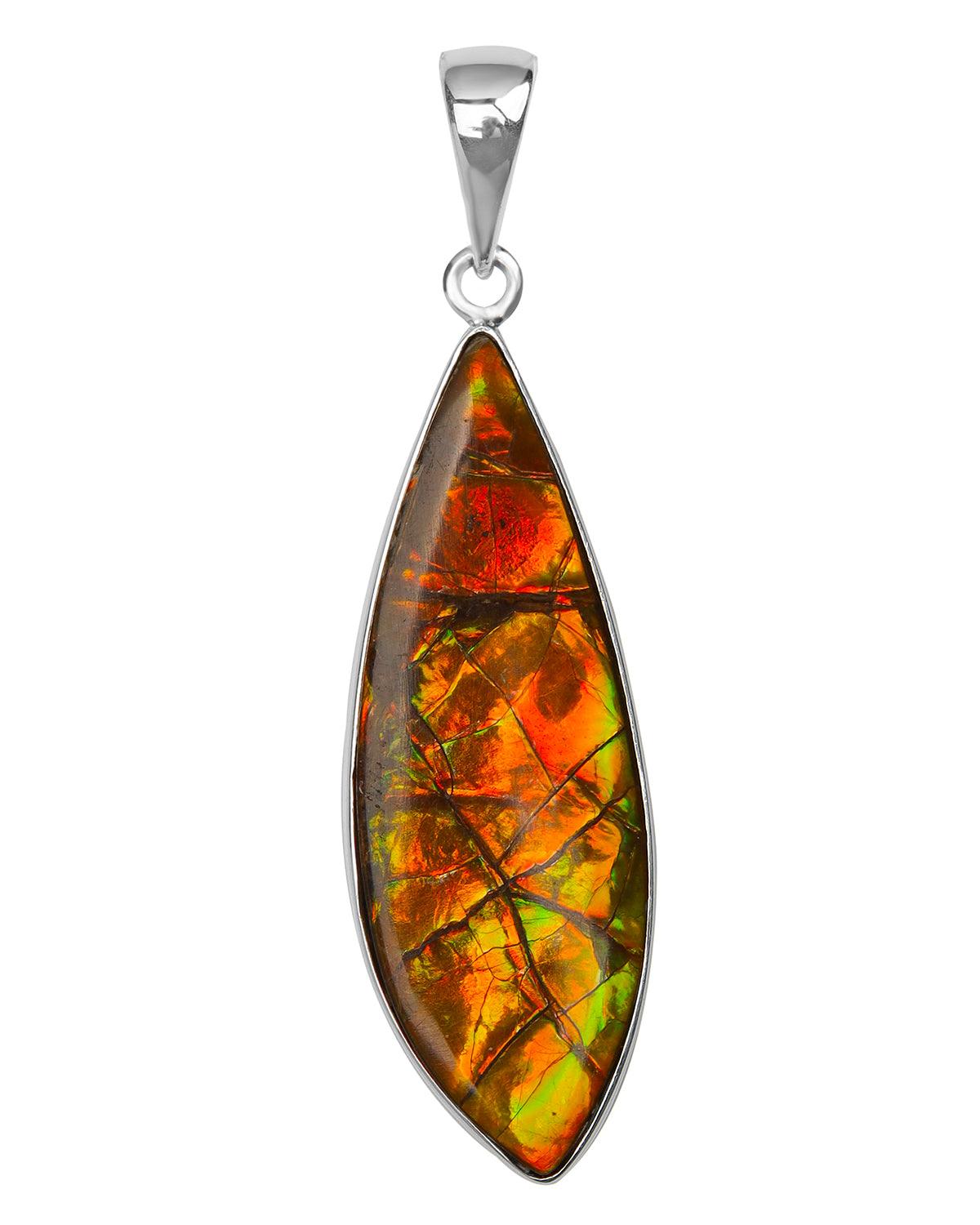 14.50 Ct. Ammolite 925 Sterling Silver Necklace Pendant Jewelry - YoTreasure