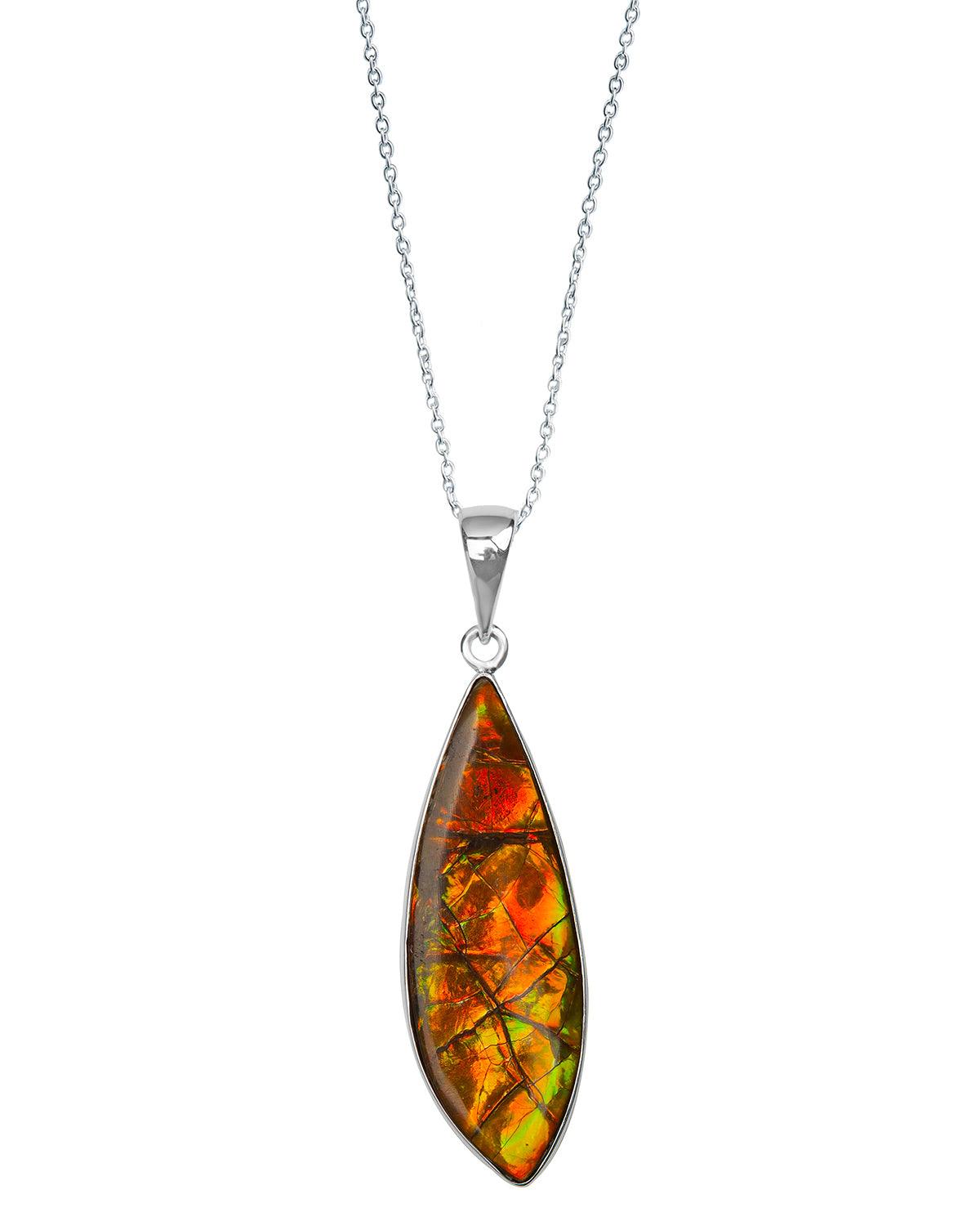 14.50 Ct. Ammolite 925 Sterling Silver Necklace Pendant Jewelry - YoTreasure