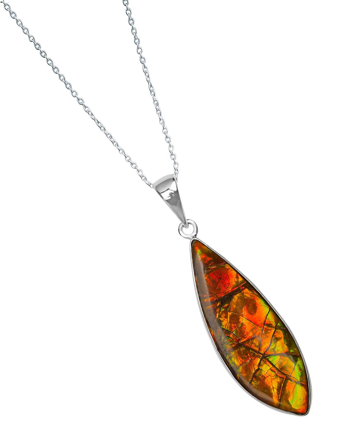 14.50 Ct. Ammolite 925 Sterling Silver Necklace Pendant Jewelry - YoTreasure