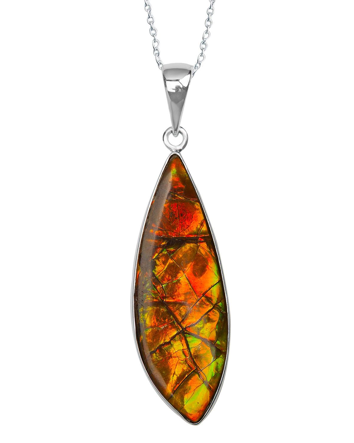 14.50 Ct. Ammolite 925 Sterling Silver Necklace Pendant Jewelry - YoTreasure