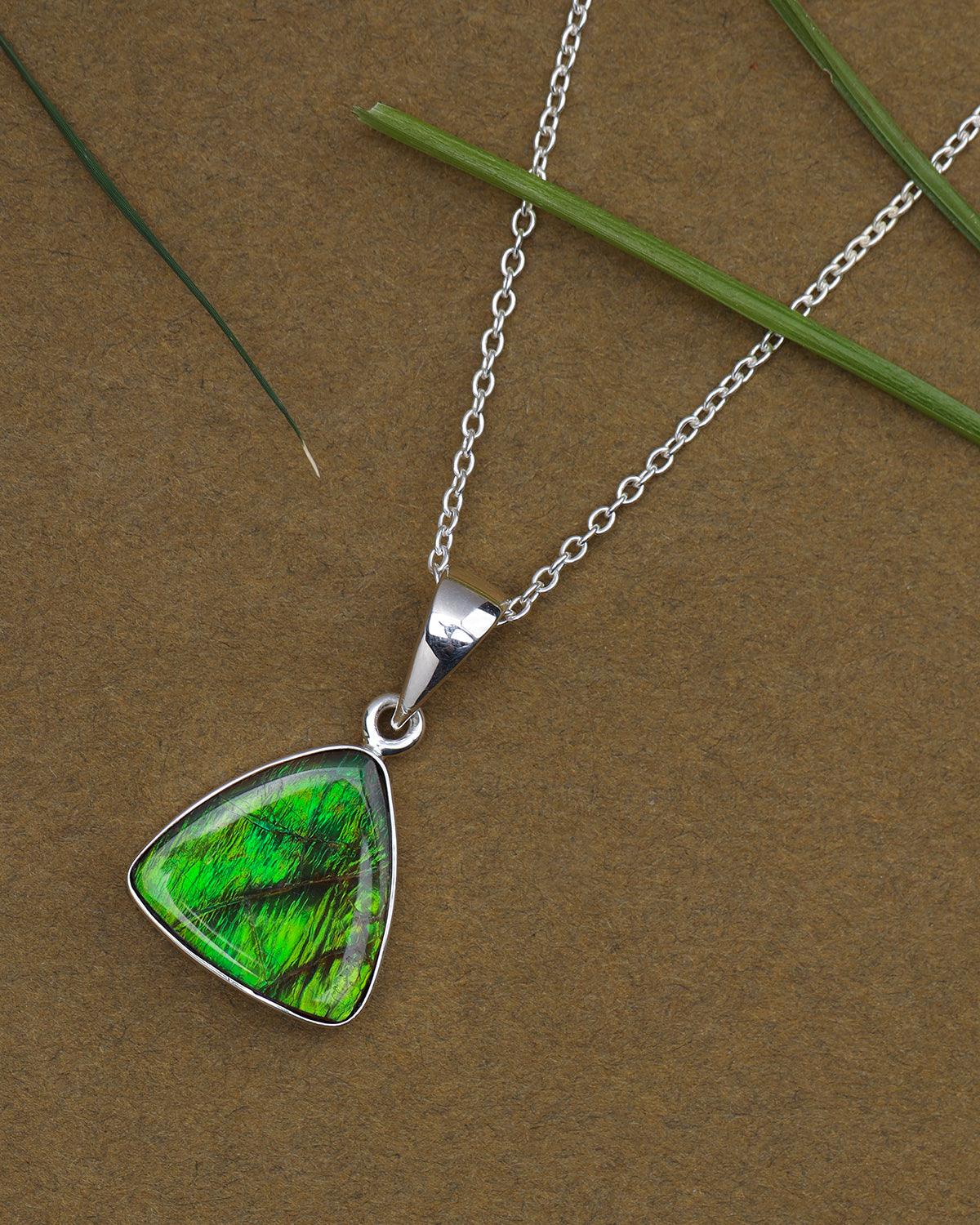 6 Ct. Ammolite 925 Sterling Silver Necklace Pendant Jewelry - YoTreasure