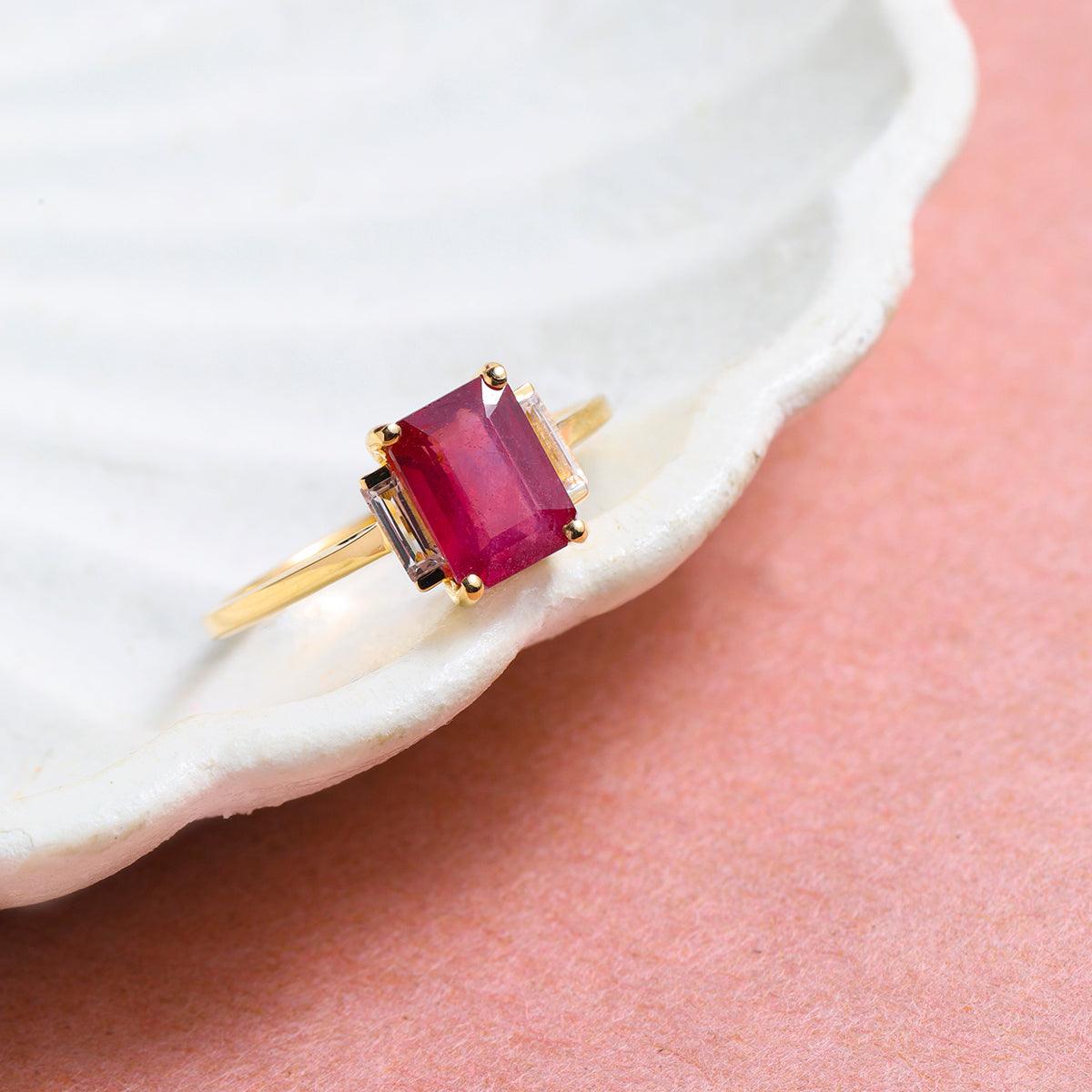 2.07 Ct. Glass Filled Ruby White Topaz Ring 14K Yellow Gold Jewelry - YoTreasure